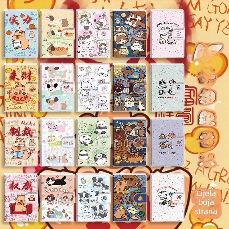 Kapesna bilježnica s slatkim crtani dizajnom, koža‑imitacija korica, bezžično vezanje, Dowling papir 70 gsm, japanski/korejski slatki stil