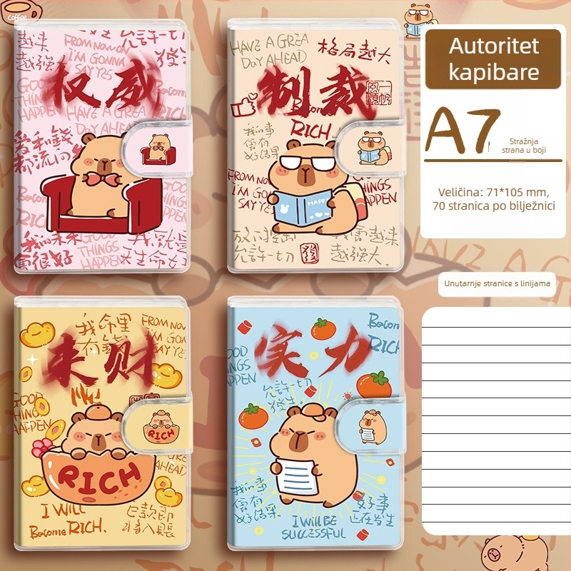Kapesna bilježnica s slatkim crtani dizajnom, koža‑imitacija korica, bezžično vezanje, Dowling papir 70 gsm, japanski/korejski slatki stil