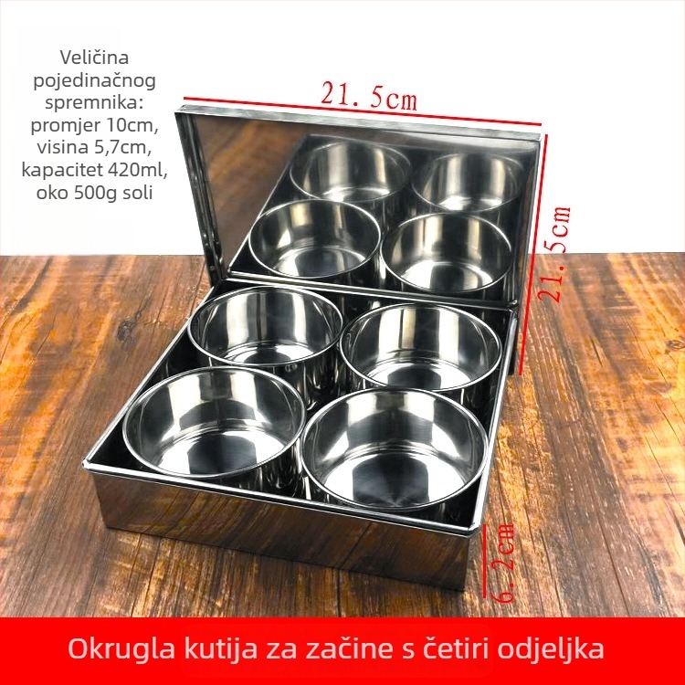 Set okruglih posuda za začine od nehrđajućeg čelika s poklopcima – za kuhinju i kućnu uporabu