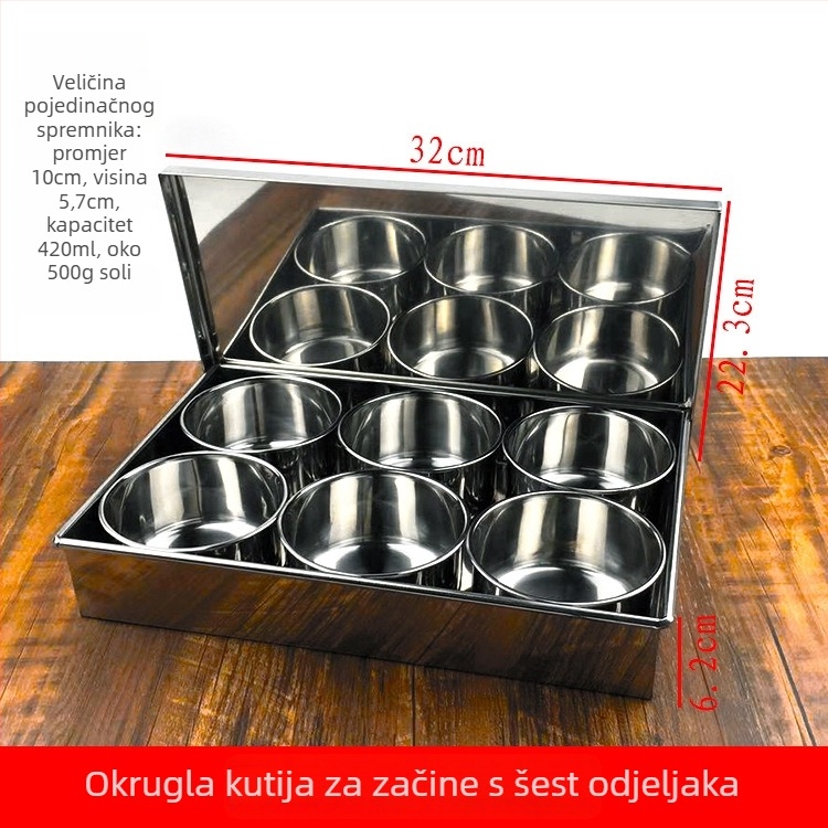 Set okruglih posuda za začine od nehrđajućeg čelika s poklopcima – za kuhinju i kućnu uporabu