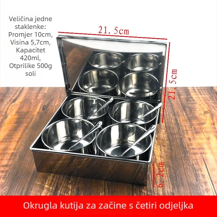 Set okruglih posuda za začine od nehrđajućeg čelika s poklopcima – za kuhinju i kućnu uporabu