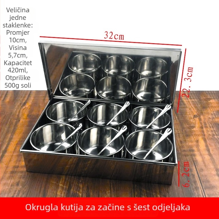 Set okruglih posuda za začine od nehrđajućeg čelika s poklopcima – za kuhinju i kućnu uporabu