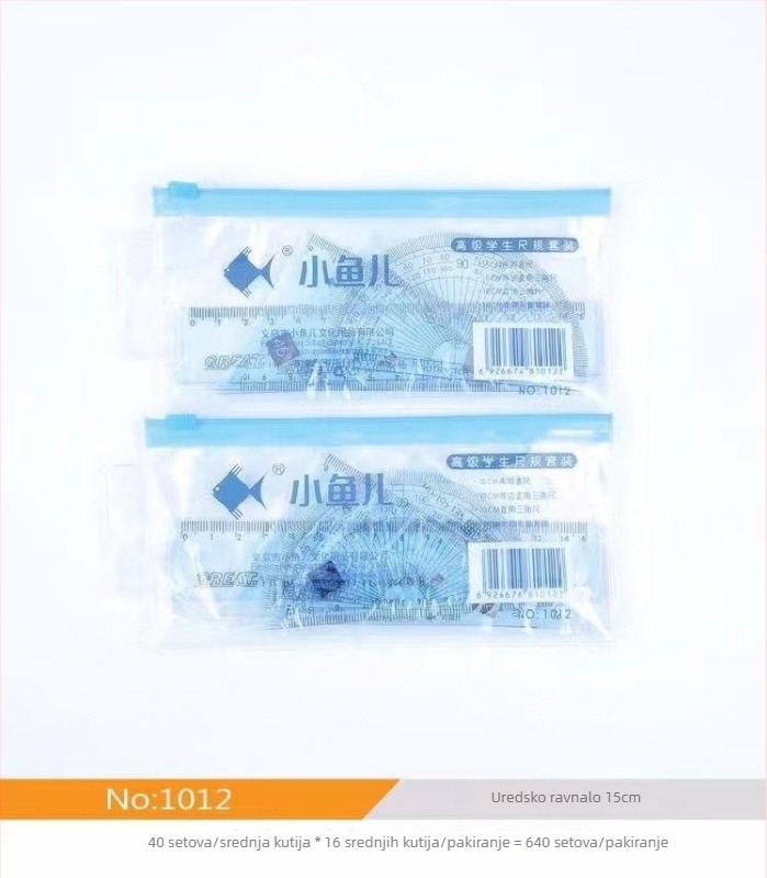 Small Fish 1013/1012 Prozirni set ravnala – četiri komada, plastično mjerni i crtajući ravnala za učenike