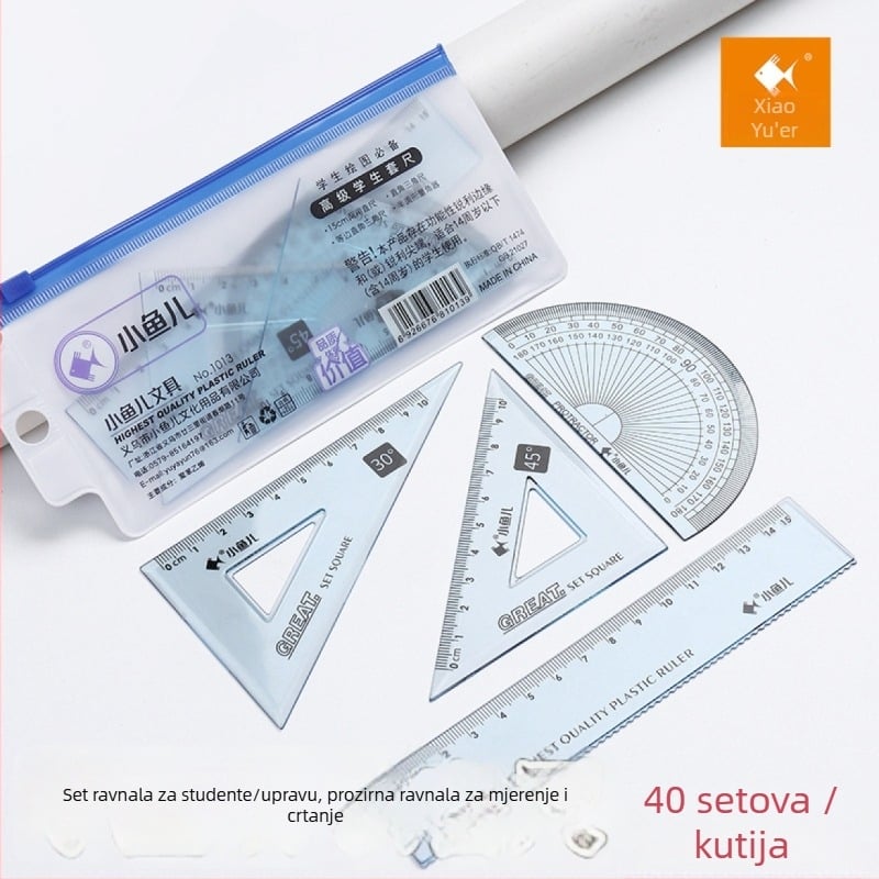 Small Fish 1013/1012 Prozirni set ravnala – četiri komada, plastično mjerni i crtajući ravnala za učenike