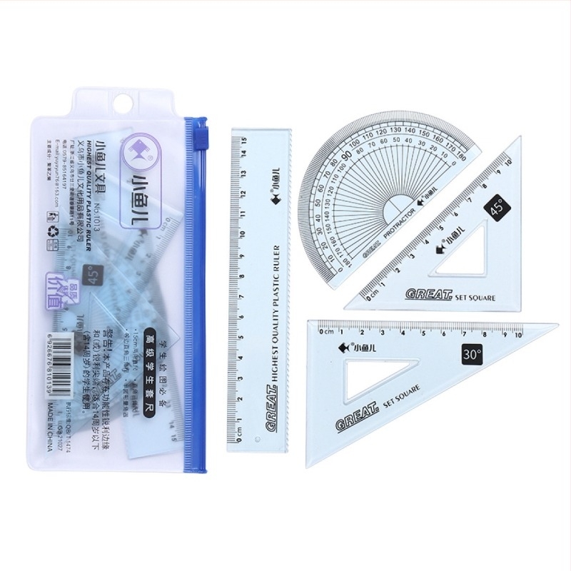 Small Fish 1013/1012 Prozirni set ravnala – četiri komada, plastično mjerni i crtajući ravnala za učenike