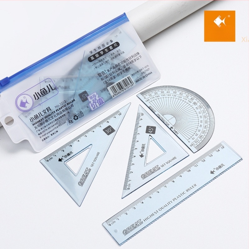 Small Fish 1013/1012 Prozirni set ravnala – četiri komada, plastično mjerni i crtajući ravnala za učenike