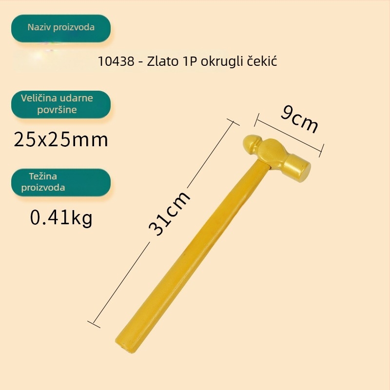 Kladivo za gradnju s okruglom glavom, čelična drška, za sretan početak ceremonije, osmerokutni dizajn