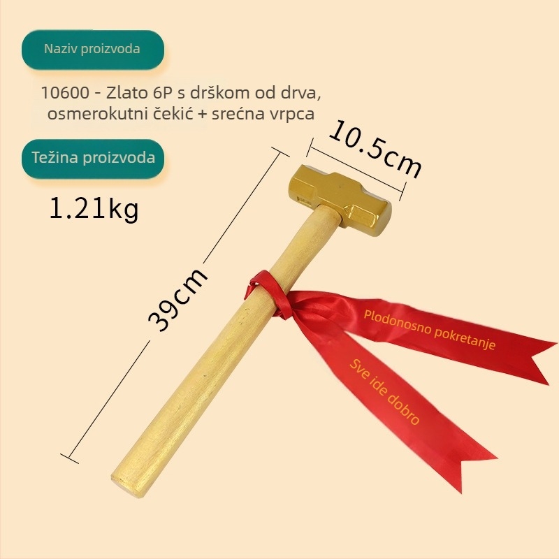 Kladivo za gradnju s okruglom glavom, čelična drška, za sretan početak ceremonije, osmerokutni dizajn