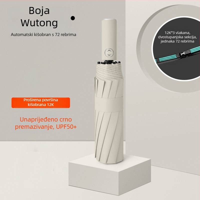 Rain Grace potpuno automatski kišobran, trojedni, 12 šipki, čelični okvir, UV zaštita UPF 50+