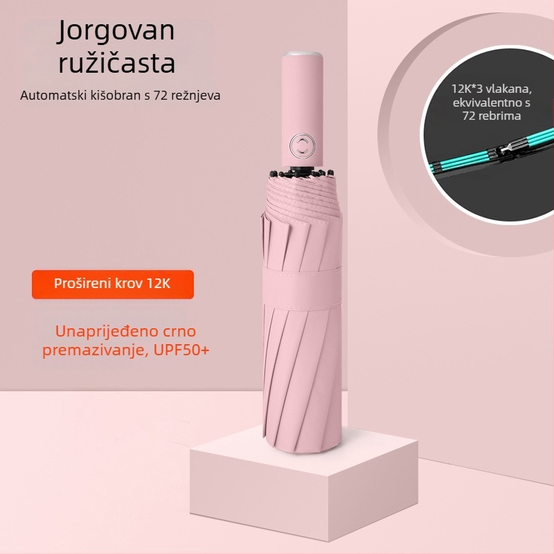 Rain Grace potpuno automatski kišobran, trojedni, 12 šipki, čelični okvir, UV zaštita UPF 50+