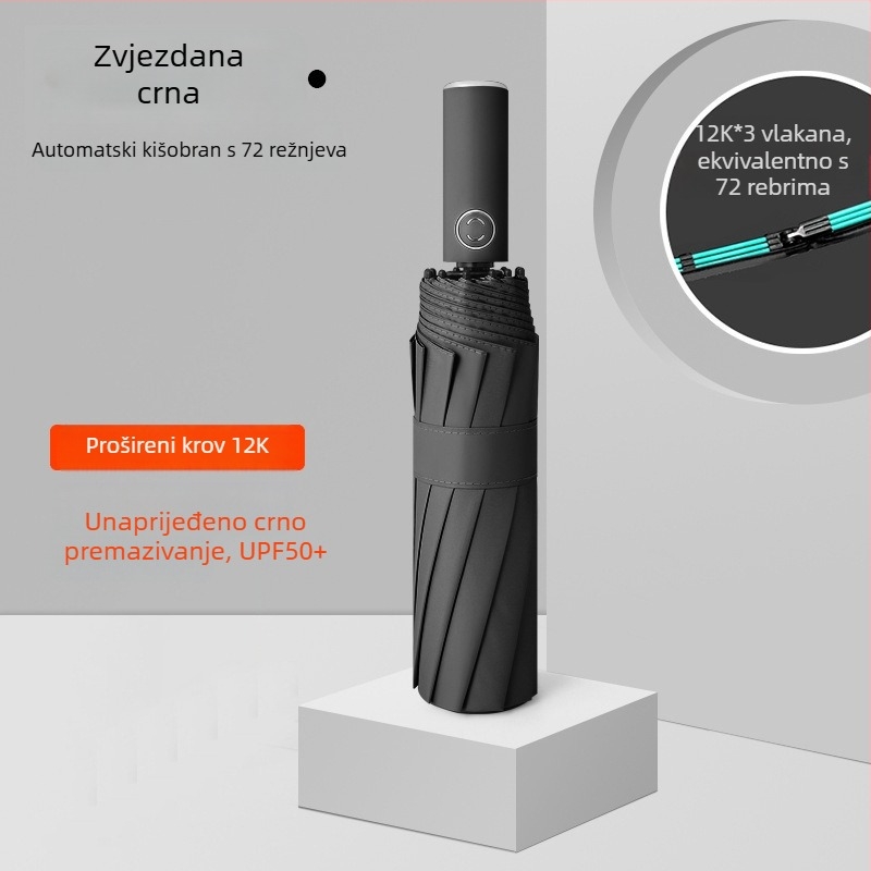 Rain Grace potpuno automatski kišobran, trojedni, 12 šipki, čelični okvir, UV zaštita UPF 50+