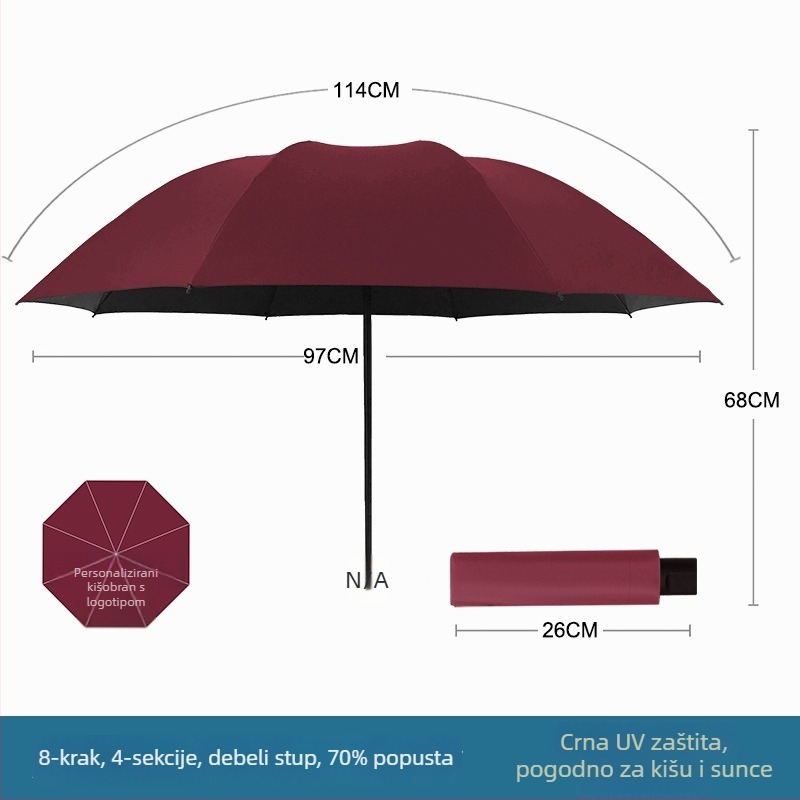 Rain Grace potpuno automatski kišobran, trojedni, 12 šipki, čelični okvir, UV zaštita UPF 50+