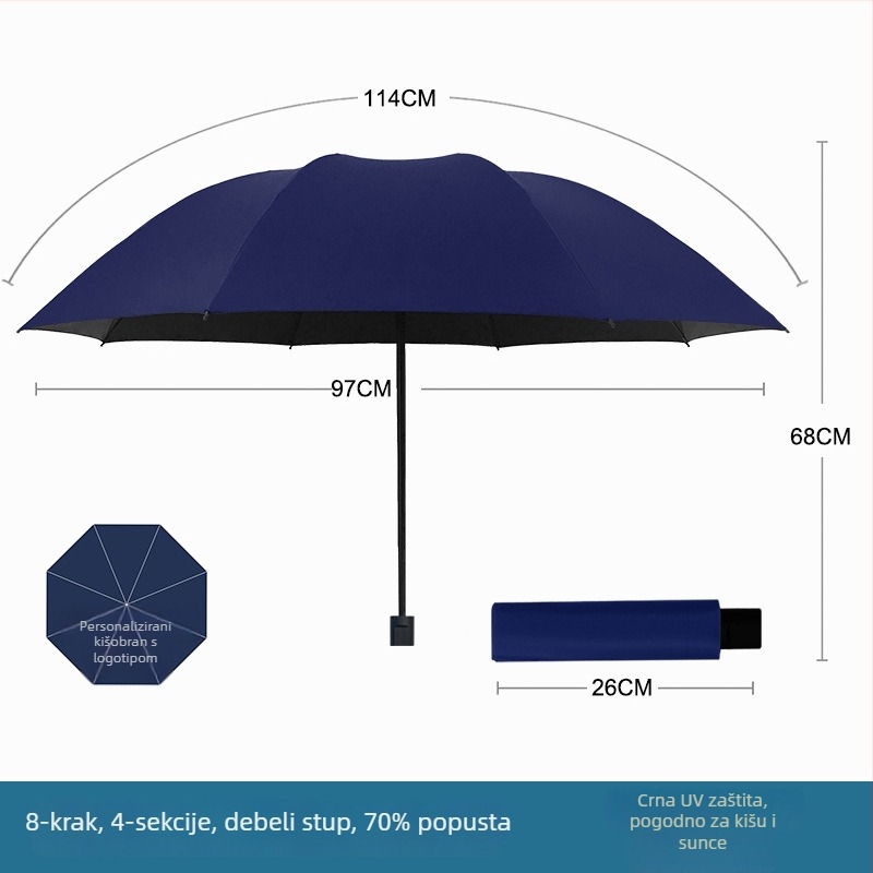 Rain Grace potpuno automatski kišobran, trojedni, 12 šipki, čelični okvir, UV zaštita UPF 50+