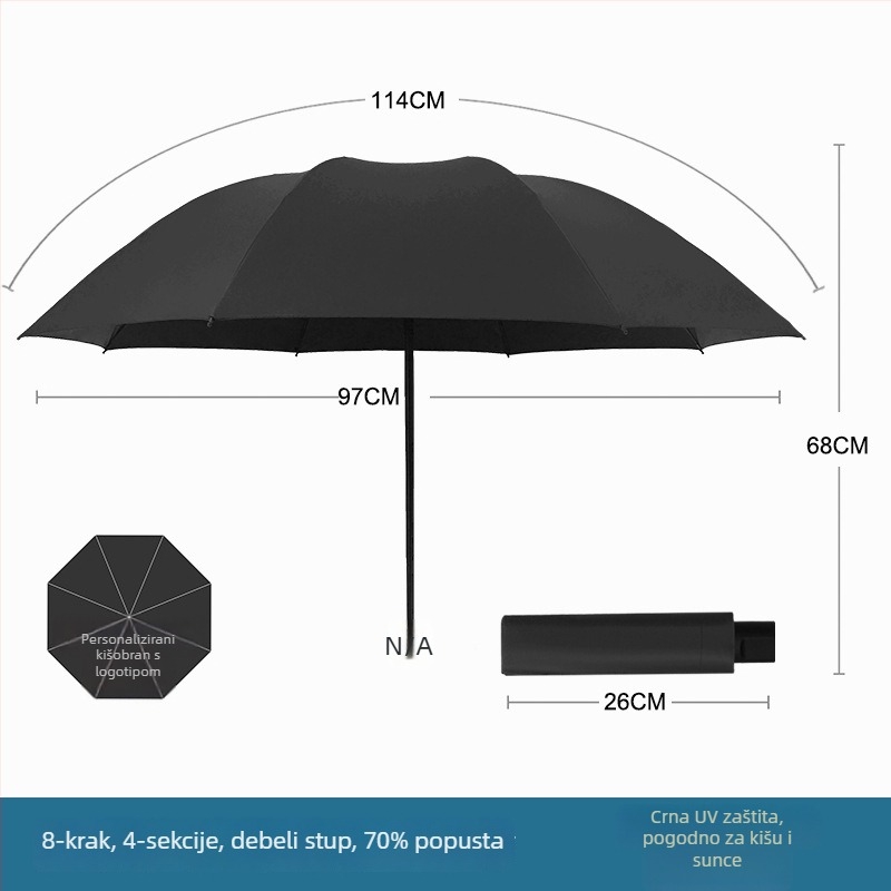 Rain Grace potpuno automatski kišobran, trojedni, 12 šipki, čelični okvir, UV zaštita UPF 50+