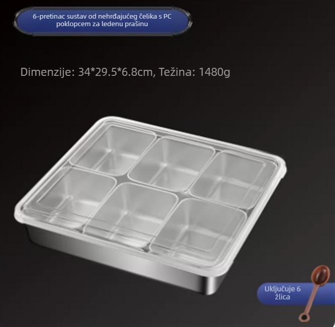 Wanyang kutija za začine s poklopcem, za čvrste začine, 6-8 odjeljaka, bez logotipa, moderni minimalistički stil