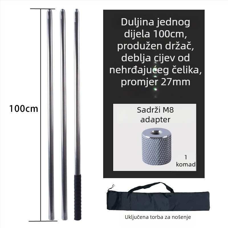 Metalan štap za veliku mrežu s twistom, za branje voća s visine; materijal: metal; težina 225–313 g ovisno o konfiguraciji; dijelovi se mogu slobodno kombinirati; nije skalabilno