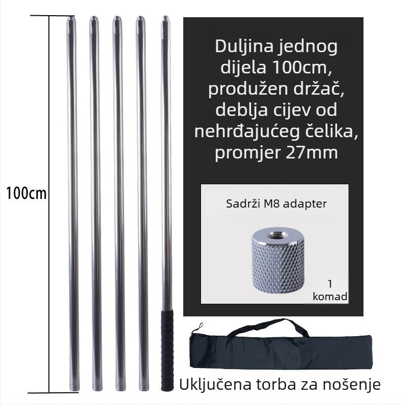 Metalan štap za veliku mrežu s twistom, za branje voća s visine; materijal: metal; težina 225–313 g ovisno o konfiguraciji; dijelovi se mogu slobodno kombinirati; nije skalabilno