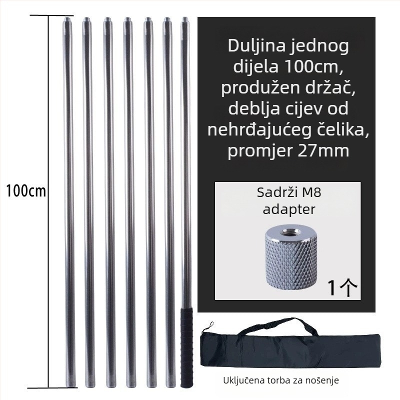 Metalan štap za veliku mrežu s twistom, za branje voća s visine; materijal: metal; težina 225–313 g ovisno o konfiguraciji; dijelovi se mogu slobodno kombinirati; nije skalabilno