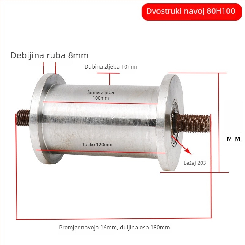 Dvostruka kladka s H-oblikom, kolotnica za tračnicu, težak teret, čelik 45