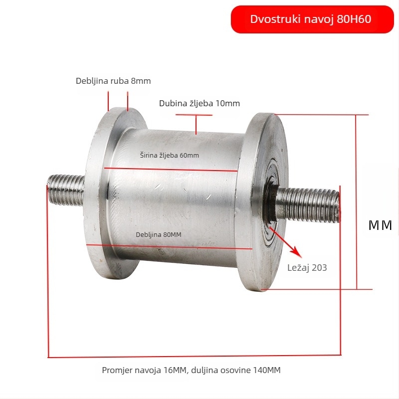 Dvostruka kladka s H-oblikom, kolotnica za tračnicu, težak teret, čelik 45