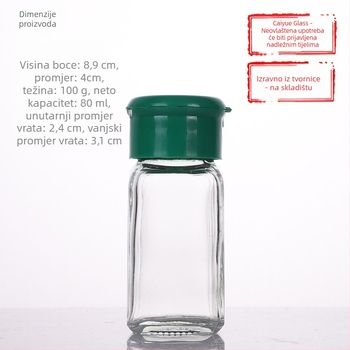 Staklena bočica za začine s dozatorom za čvrste začine | Materijal: staklo; Vrsta začina: čvrsti začini; Tisak logotipa: moguć; Dizajn: moderni minimalistički dizajn; Lansiranje: zima 2017