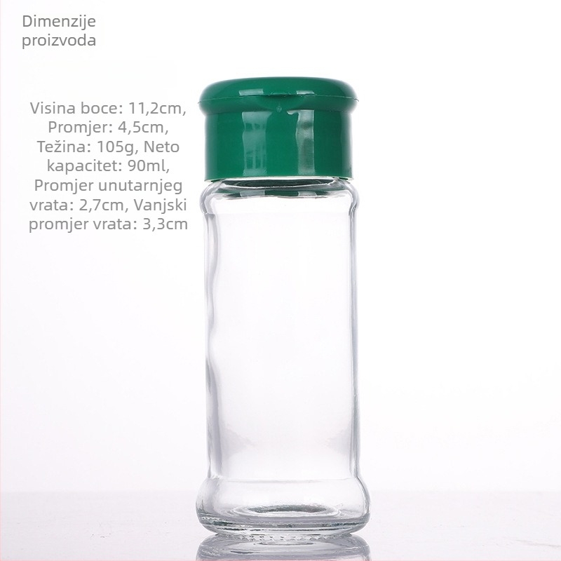 Staklena bočica za začine s dozatorom za čvrste začine | Materijal: staklo; Vrsta začina: čvrsti začini; Tisak logotipa: moguć; Dizajn: moderni minimalistički dizajn; Lansiranje: zima 2017