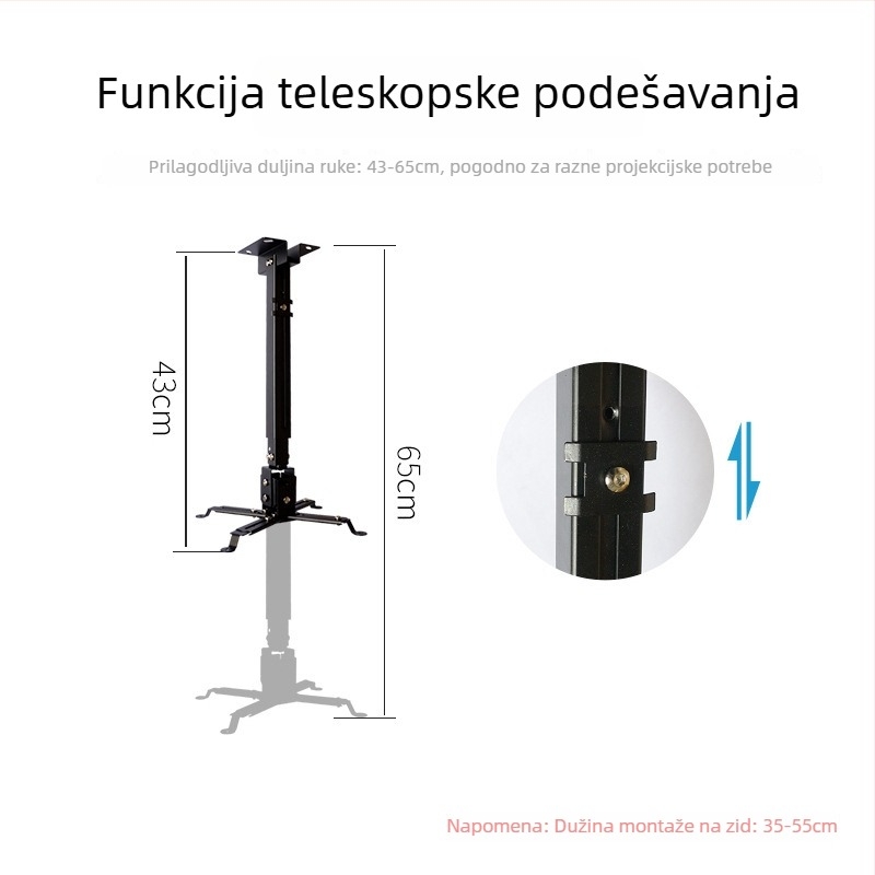 Držač projektora za zid i plafon, kratak, fiksni dizajn, materijal: hladno valjani čelik