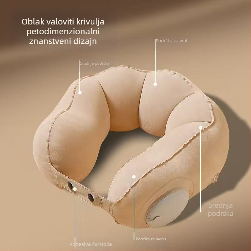 U-oblikovani napuhani jastuk za vrat, pod tlakom, prijenosan, Crystal Fleece jezgro, moderni minimalistički stil, proizvedeno u Italiji