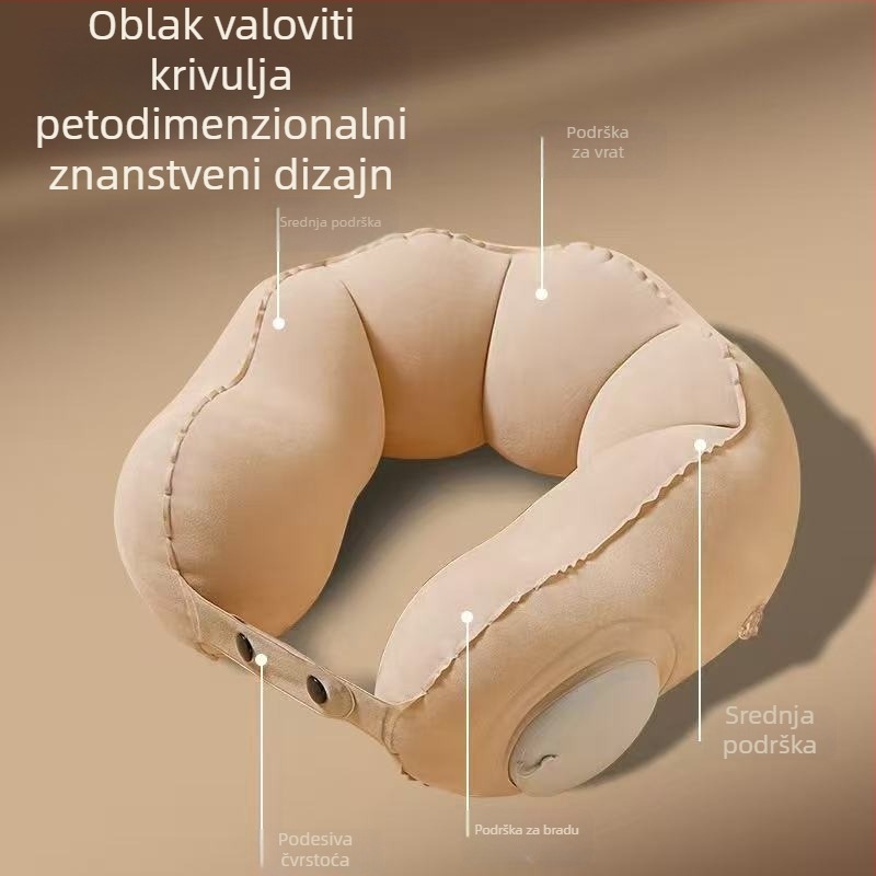 U-oblikovani napuhani jastuk za vrat, pod tlakom, prijenosan, Crystal Fleece jezgro, moderni minimalistički stil, proizvedeno u Italiji