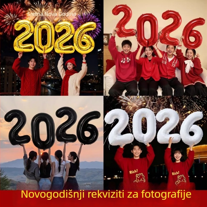 Fotografske rekvizite – balon sa brojevima od aluminijske folije, svečani stil, Nova godina, dekoracije prostora