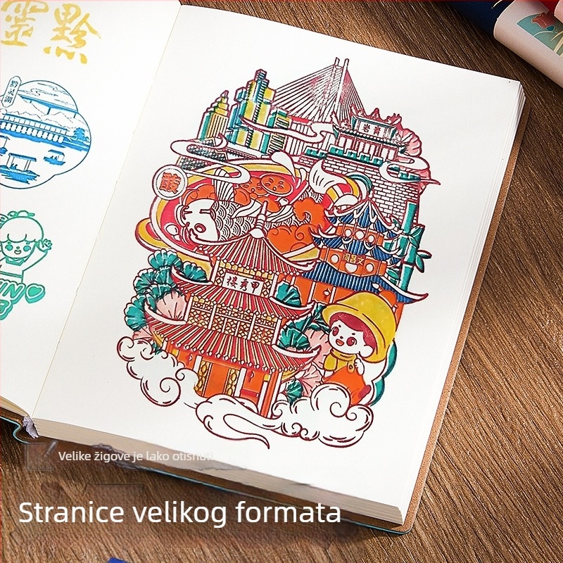 Bilježnica u Guofeng stilu: zbirka putnih pečata, kožni izgled korice, veza s listovima, Dowling papir, 80 g/m², 100–200 stranica