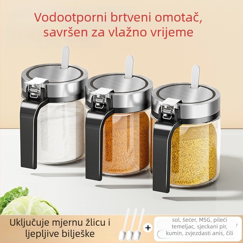 Staklena posuda za začine s vodootpornim hermetičnim poklopom, velika kapaciteta za sol i papar, otvaranje jednim klikom