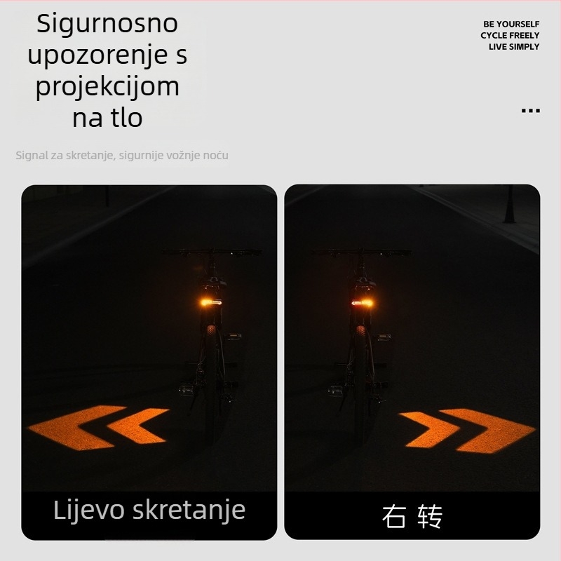 Biciklističko bežično stražnje svjetlo sa pokazivačem skretanja, USB-C punjenje, projekcija i zvučni alarm, 1200mAh