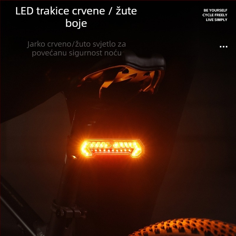 Biciklističko bežično stražnje svjetlo sa pokazivačem skretanja, USB-C punjenje, projekcija i zvučni alarm, 1200mAh