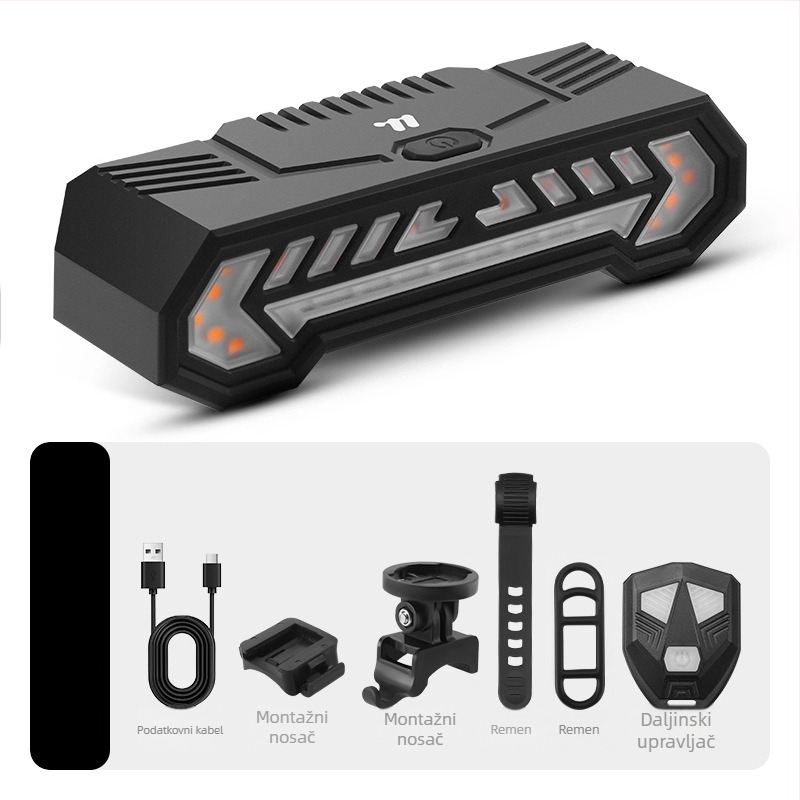 Biciklističko bežično stražnje svjetlo sa pokazivačem skretanja, USB-C punjenje, projekcija i zvučni alarm, 1200mAh