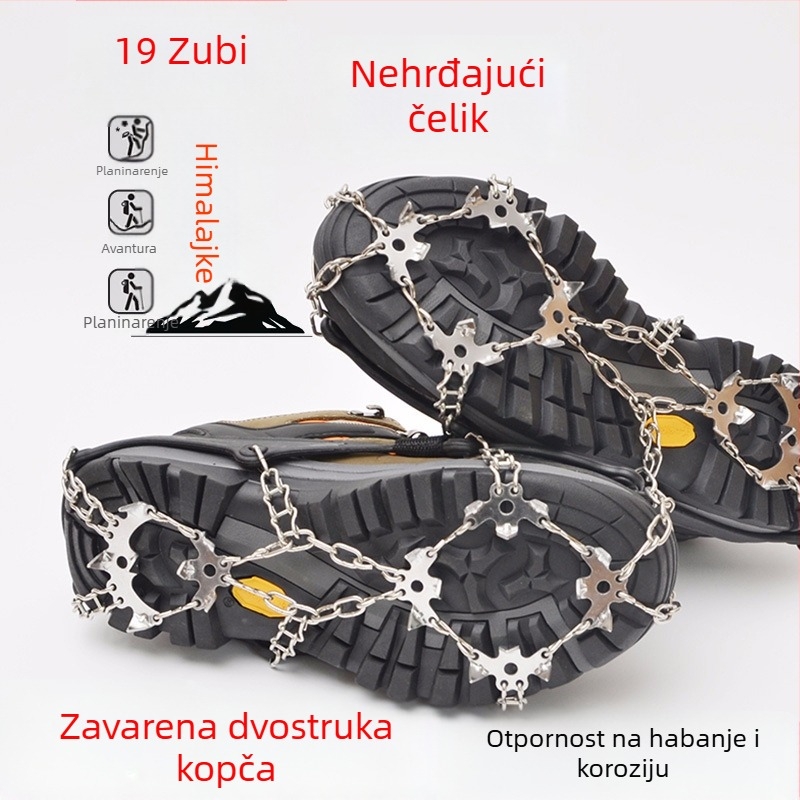Vanjski ojačani protuklizni zaštitnici za cipele s 19 zubima od nehrđajućeg čelika za penjanje i planinarenje