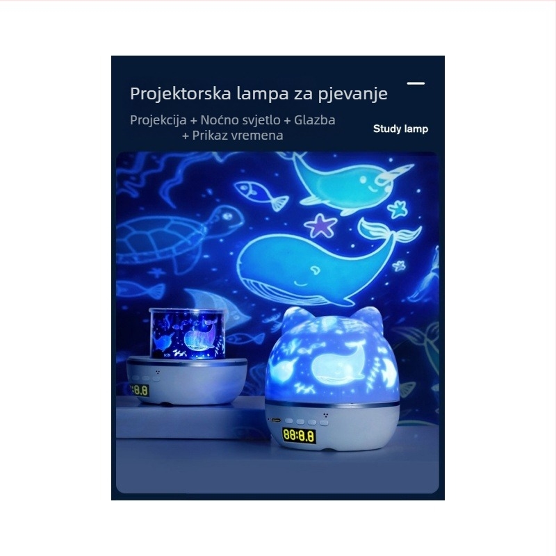 Projektor zvjezdane nebeske za spavaću sobu, USB napajanje, noćna lampica s rotirajućom ambijentalnom svjetlošću i ugrađenim zvučnikom