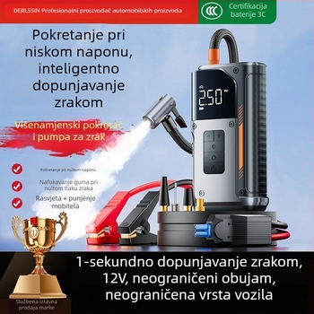 Automobilski nužni start 12V | Bežično punjenje, pumpa za gume s 40 cm cijevi, digitalni zaslon, Soft-Pack baterija 4 ćelije