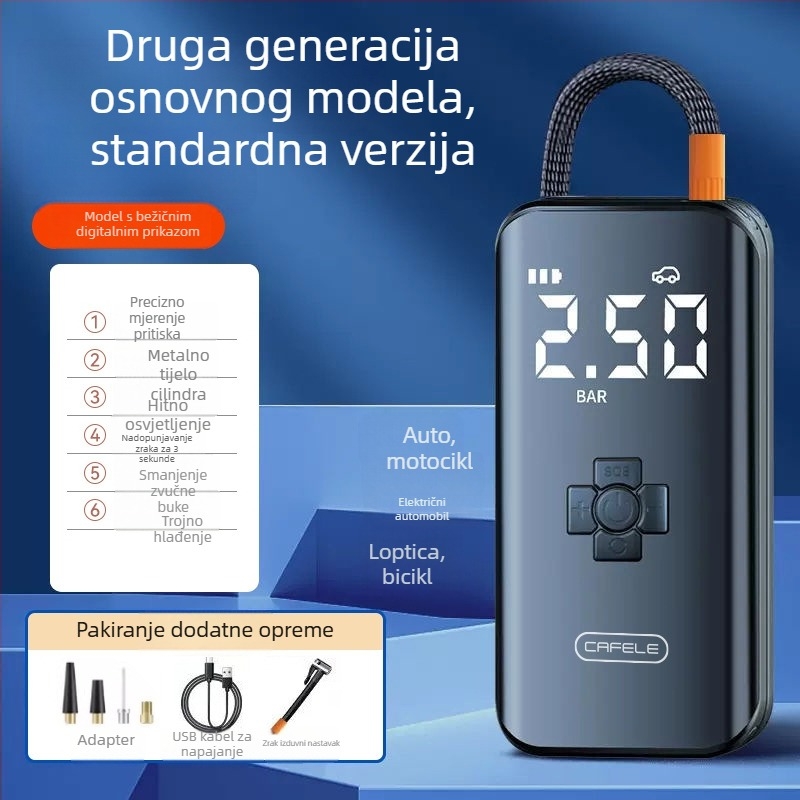 Carvelo bežična pumpa za napuhavanje guma automobila, bicikala i motocikala - dvostruki cilindar, 120 W, 24 V, 40 L/min, digitalni LCD zaslon