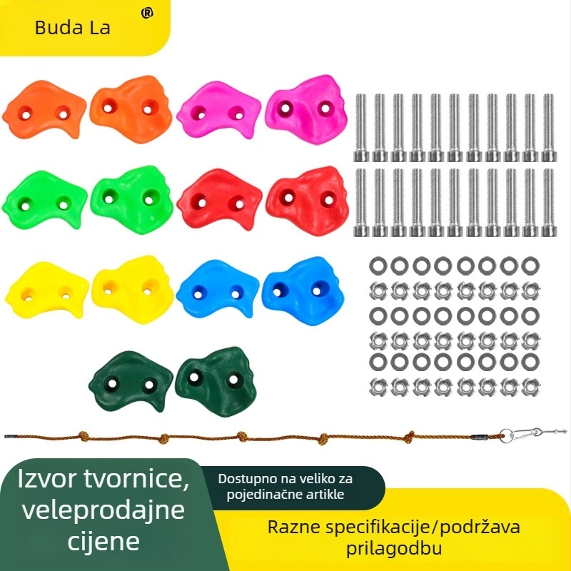 Bu Da La dječji set kamenčića za penjanje - plastični set za unutarnje i vanjske stijene, pribor za penjanje s vijcima, model BDL-CHS10.