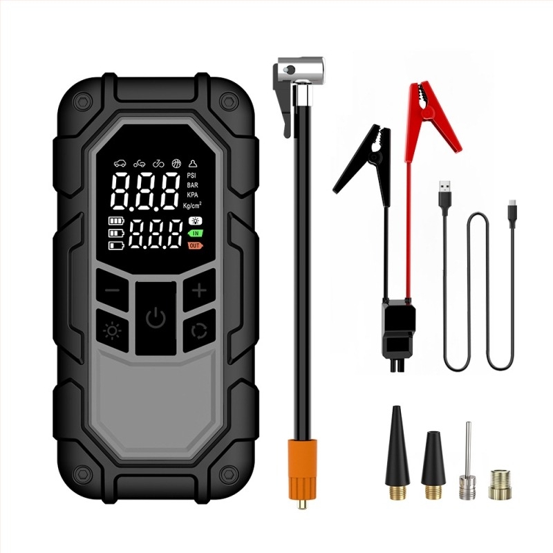 Automobilski pokretač s integriranom pumpom za zrak i USB power bankom (12V, 100W, punjivi, 25 L/min, digitalni zaslon)