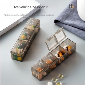 Kutija za lijekove s pregradama i poklopcem, 21- ili 28 pregrada, kapacitet 1 L, materijali ABS/PP/silikon