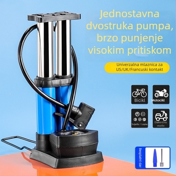 Pedalna pumpa za bicikl s dvostrukim cilindrom, manometrom i iglom za zrak, prijenosna