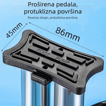 Pedalna pumpa za bicikl s dvostrukim cilindrom, manometrom i iglom za zrak, prijenosna