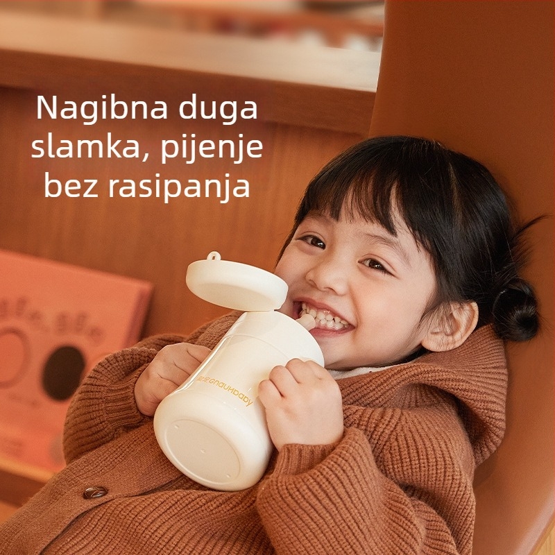 Izolirani čašica za djecu od 1 do 3 godina i više; unutarnji 316 nehrđajućeg čelika, vanjski 304 nehrđajućeg čelika; izolacija 6–12 sati; prijenosni vakuumski dizajn; poklopac s pop-up mehanizmom