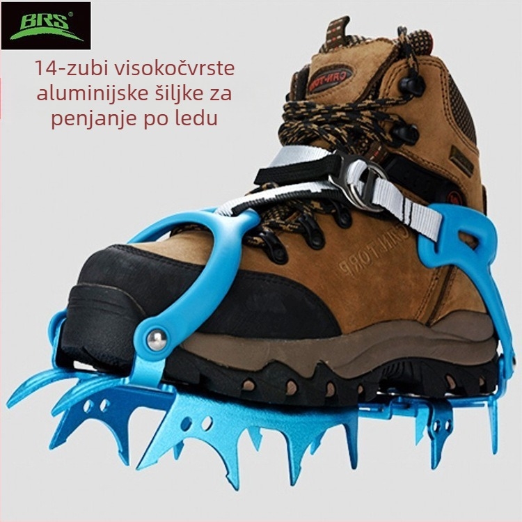 BRS-S3 Anti-skid navlaka za cipele s 14 zuba za planinarenje po snijegu i ledu, aluminijska legura, ultra lagana, plava
