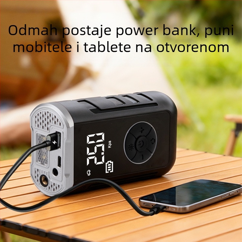 Automobilska pumpa za zrak s dvostrukim napajanjem, bežična, digitalni LCD zaslon, mjerenje tlaka u gumama, USB punjenje