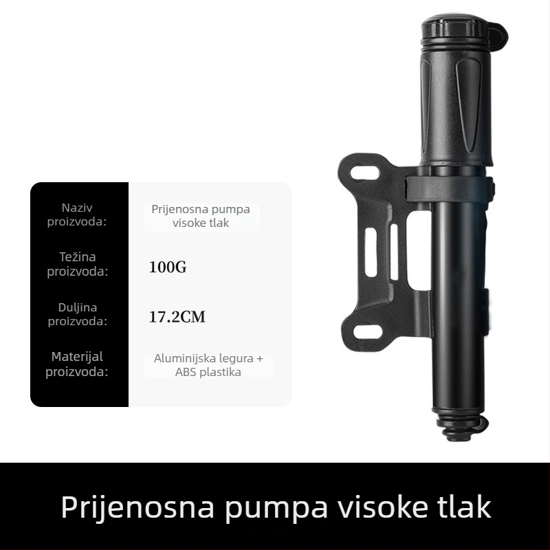 Ručna pumpa za bicikl s manometrom, model 2821CB, tlak 140 psi, aluminijsko tijelo, 165 g