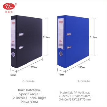 Folder za dokumente s dvije rupe i klipom s vučnom šipkom, PP tijelo s metalnim držačem, otisnut logo, mogućnost prilagodbe, model YY02