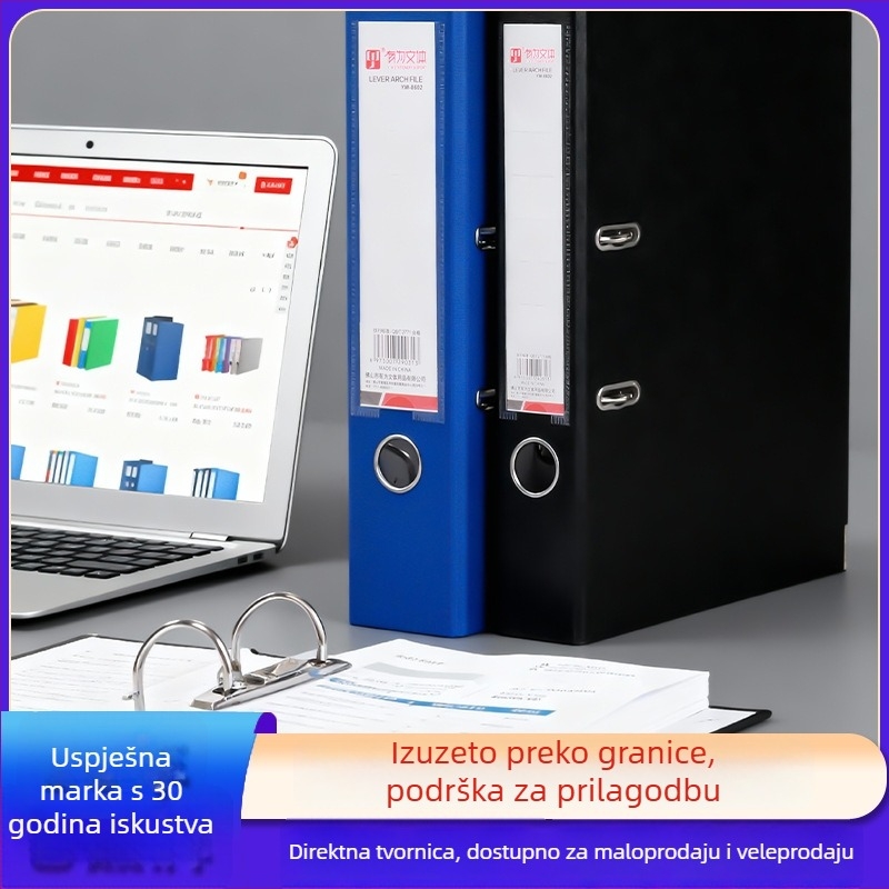 Folder za dokumente s dvije rupe i klipom s vučnom šipkom, PP tijelo s metalnim držačem, otisnut logo, mogućnost prilagodbe, model YY02